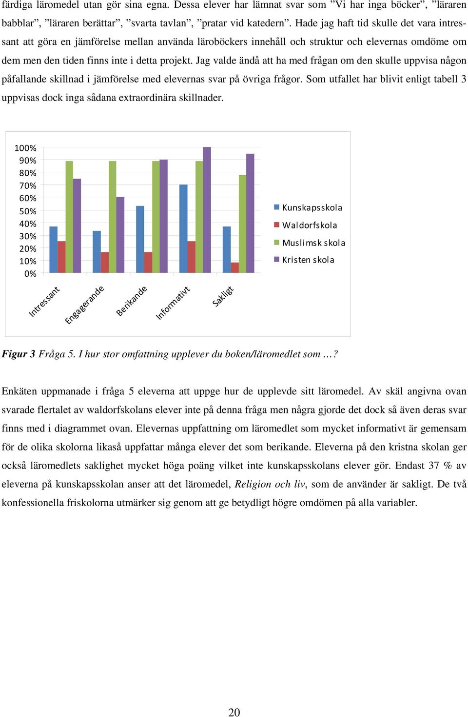 Jag valde ändå att ha med frågan om den skulle uppvisa någon påfallande skillnad i jämförelse med elevernas svar på övriga frågor.