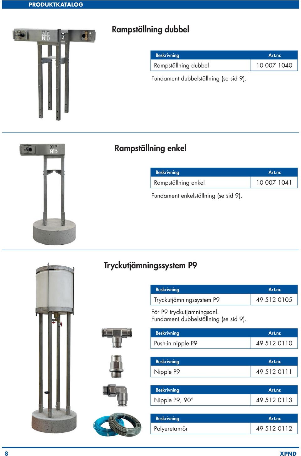 Tryckutjämningssystem P9 Tryckutjämningssystem P9 49 512 0105 För P9 tryckutjämningsanl.