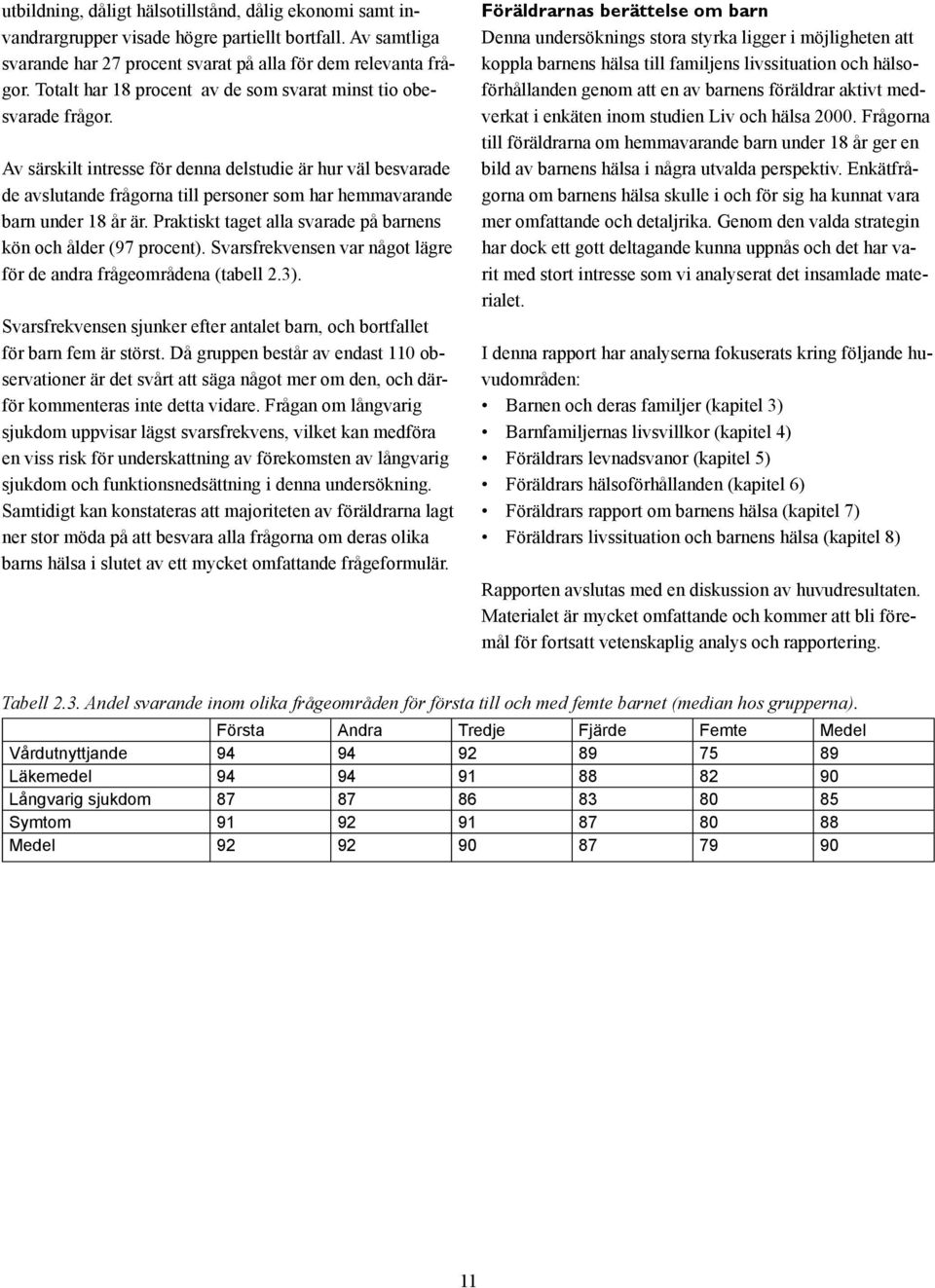 Av särskilt intresse för denna delstudie är hur väl besvarade de avslutande frågorna till personer som har hemmavarande barn under 18 år är.