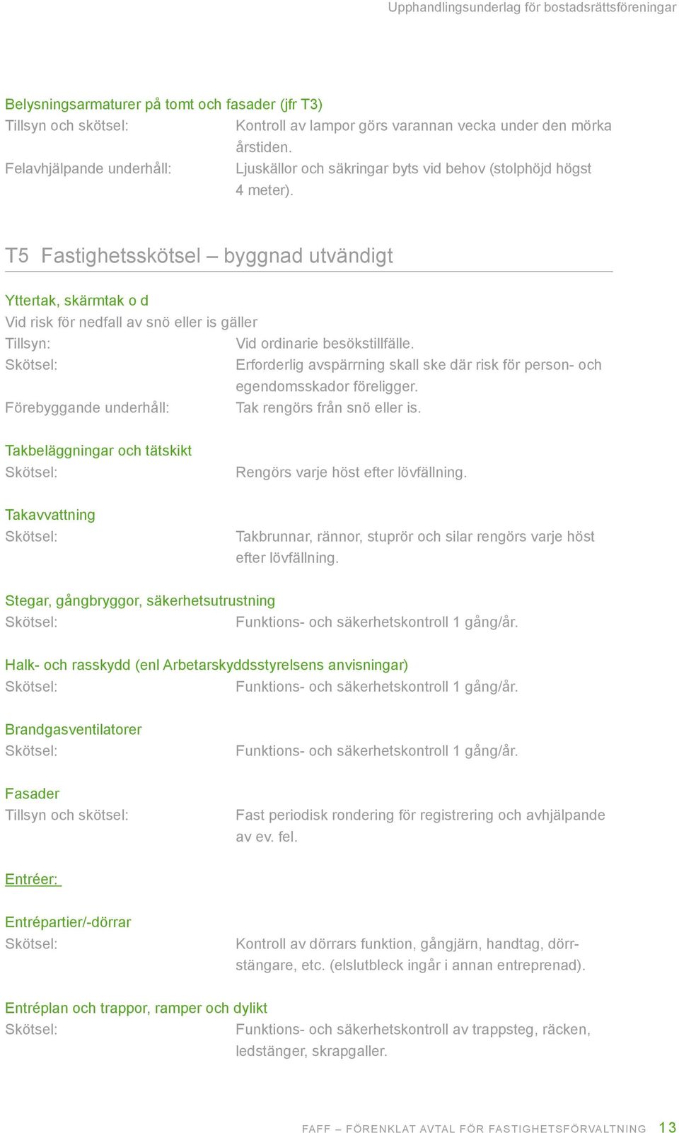 T5 Fastighetsskötsel byggnad utvändigt Yttertak, skärmtak o d Vid risk för nedfall av snö eller is gäller Tillsyn: vid ordinarie besökstillfälle.