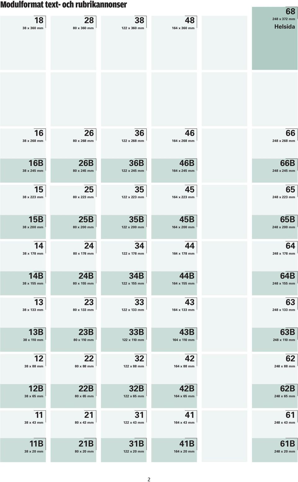 122 x 200 mm 45B 164 x 200 mm 65B 248 x 200 mm 14 38 x 178 mm 24 80 x 178 mm 34 122 x 178 mm 44 164 x 178 mm 64 248 x 178 mm 14B 38 x 155 mm 24B 80 x 155 mm 34B 122 x 155 mm 44B 164 x 155 mm 64B 248