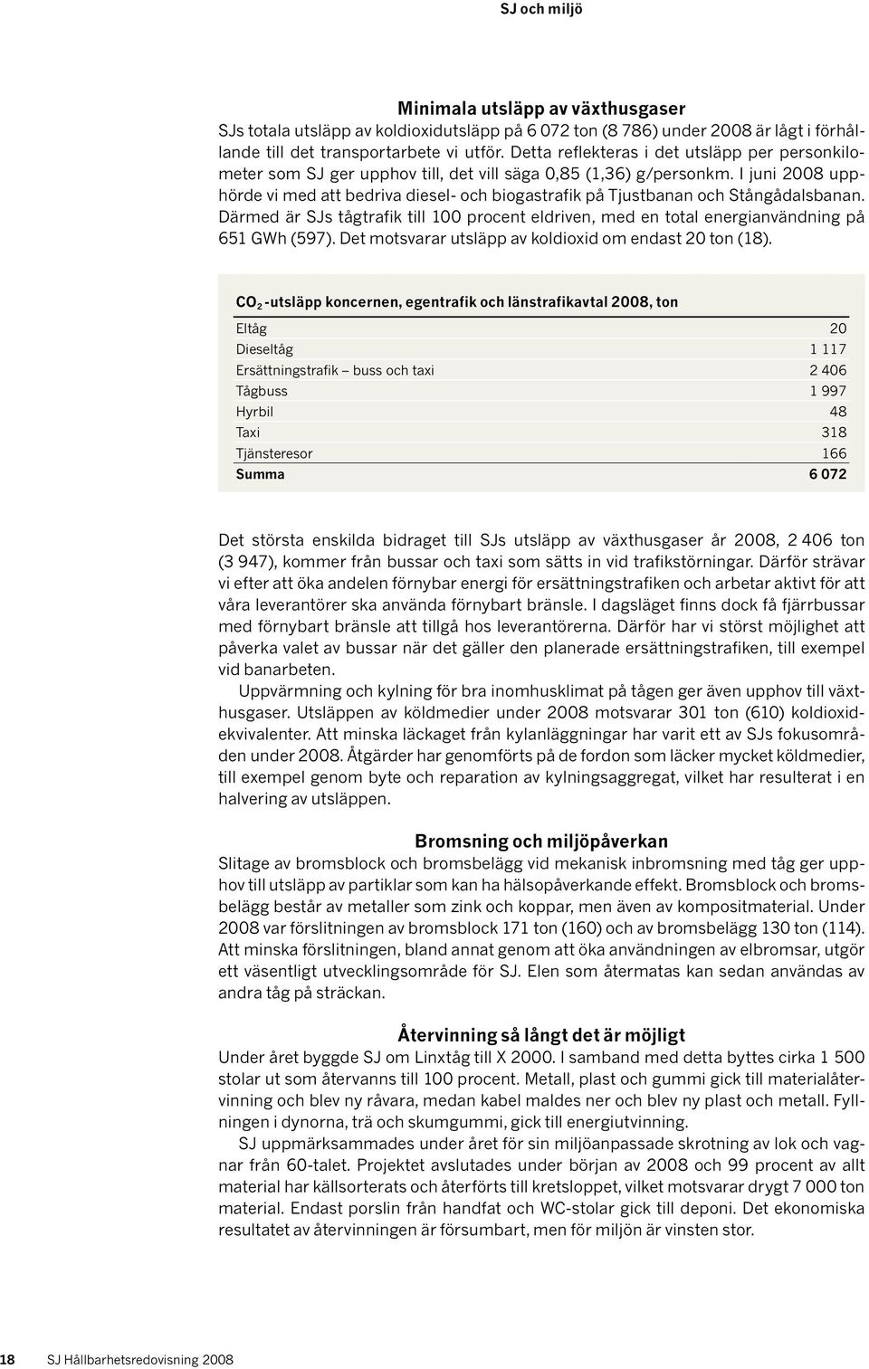 I juni 2008 upphörde vi med att bedriva diesel- och biogastrafik på Tjustbanan och Stångådalsbanan. Därmed är SJs tågtrafik till 100 procent eldriven, med en total energianvändning på 651 GWh (597).