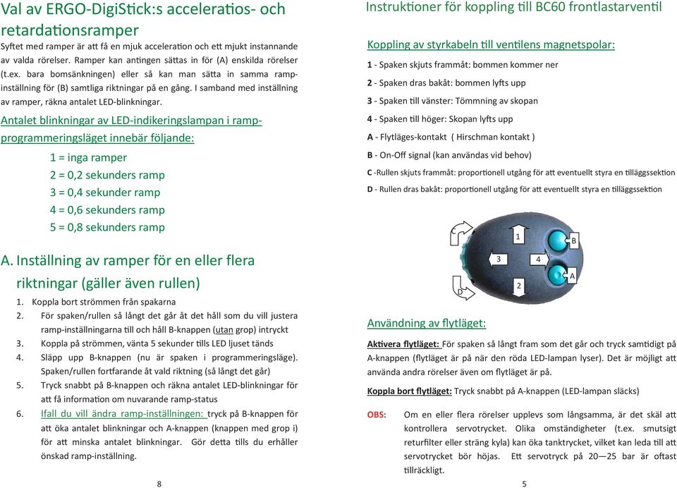 I samband med inställning av ramper, räkna antalet LED-blinkningar.