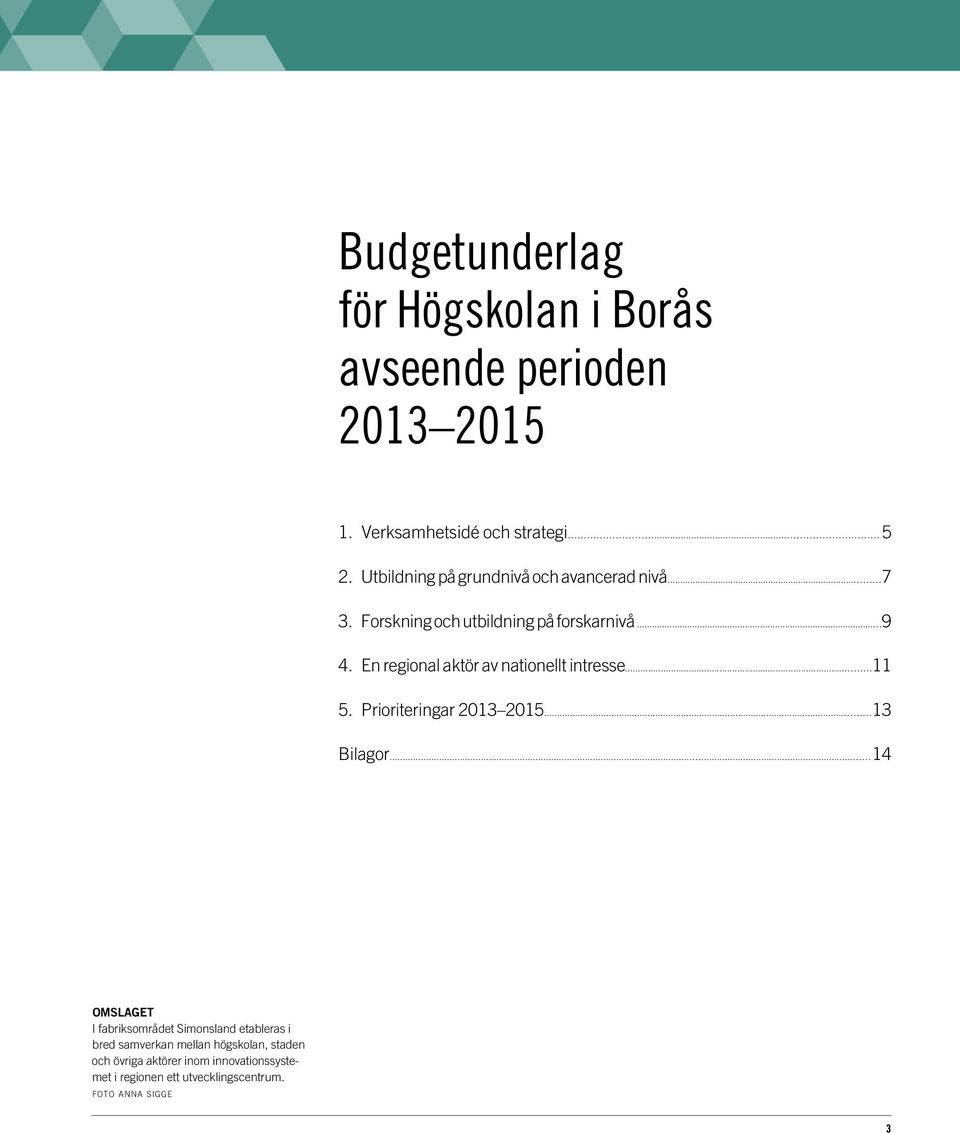 En regional aktör av nationellt intresse... 11 5. Prioriteringar 2013 2015... 13 Bilagor.