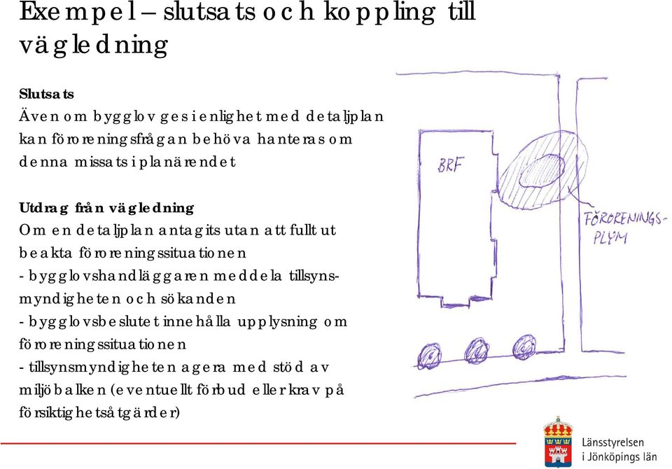 föroreningssituationen - bygglovshandläggaren meddela tillsynsmyndigheten och sökanden - bygglovsbeslutet innehålla