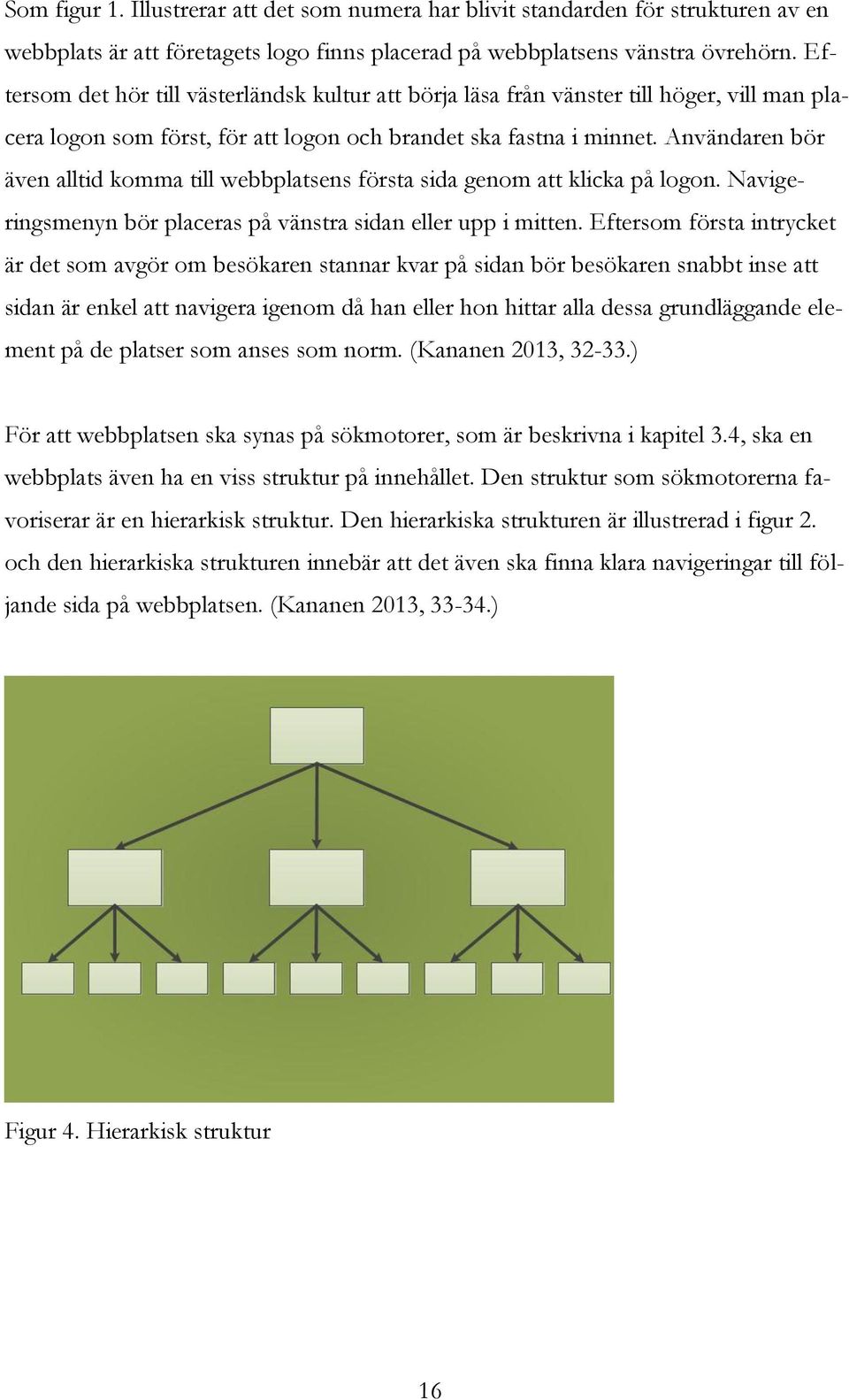 Användaren bör även alltid komma till webbplatsens första sida genom att klicka på logon. Navigeringsmenyn bör placeras på vänstra sidan eller upp i mitten.