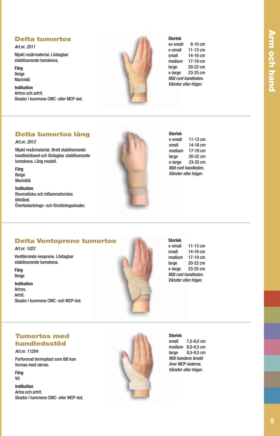 Brett stabiliserande handledsband och löstagbar stabiliserande tumskena. Lång modell. Marinblå Reumatiska och inflammatoriska tillstånd. Överbelastnings- och förslitningsskador.
