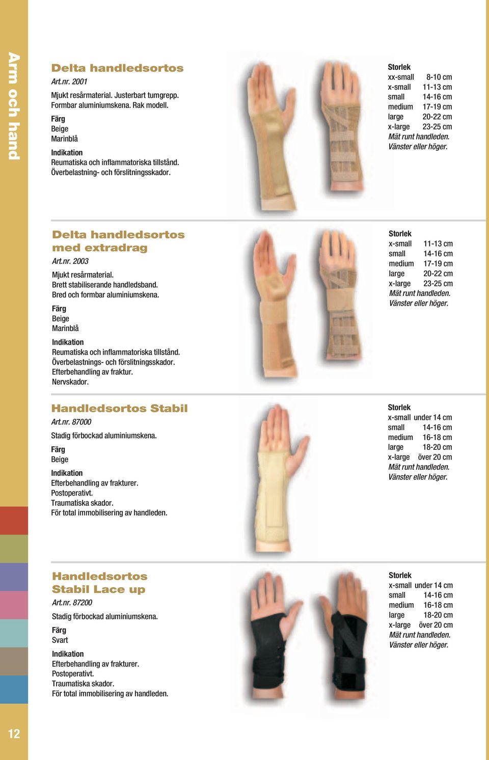 2003 Mjukt resårmaterial. Brett stabiliserande handledsband. Bred och formbar aluminiumskena. Marinblå Reumatiska och inflammatoriska tillstånd. Överbelastnings- och förslitningsskador.