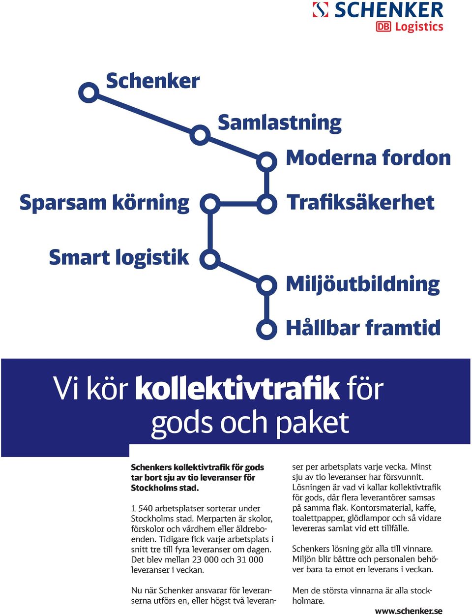 Nu när Schenker ansvarar för leveranserna utförs en, eller högst två leveran- ser per arbetsplats varje vecka. Minst sju av tio leveranser har försvunnit.