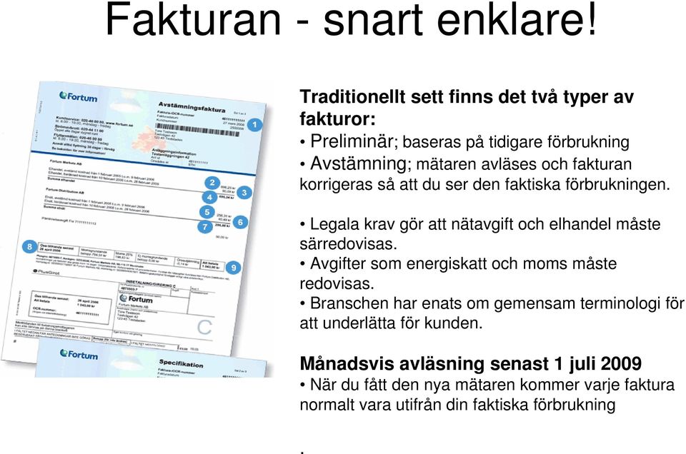 fakturan korrigeras så att du ser den faktiska förbrukningen. Legala krav gör att nätavgift och elhandel måste särredovisas.