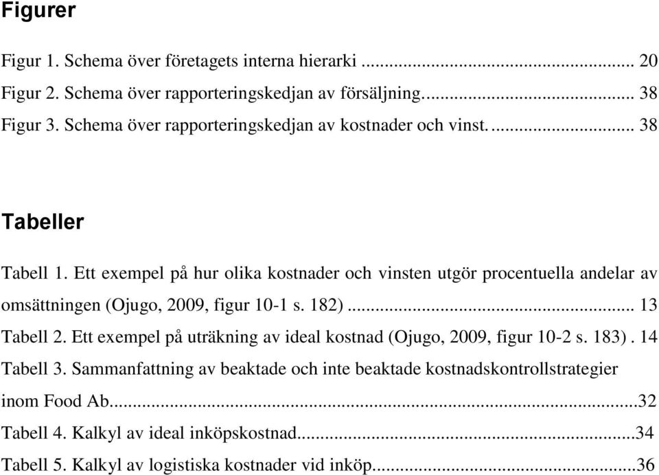 Ett exempel på hur olika kostnader och vinsten utgör procentuella andelar av omsättningen (Ojugo, 2009, figur 10-1 s. 182)... 13 Tabell 2.