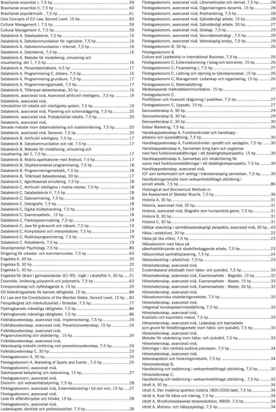 ..16 Datateknik A, Metoder för modellering, simulering och visualisering, del 1,...16 Datateknik A, Persondatornätverk, 4,5 hp...17 Datateknik A, Programmering C, distans,.