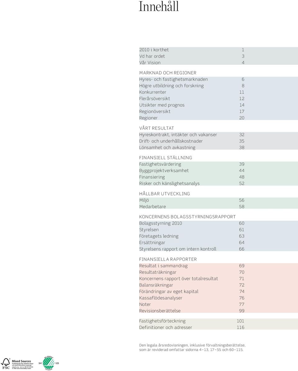 Byggprojektverksamhet 44 Finansiering 48 Risker och känslighetsanalys 52 HÅLLBAR UTVECKLING Miljö 56 Medarbetare 58 KONCERNENS BOLAGSSTYRNINGSRAPPORT Bolagsstyrning 21 6 Styrelsen 61 Företagets