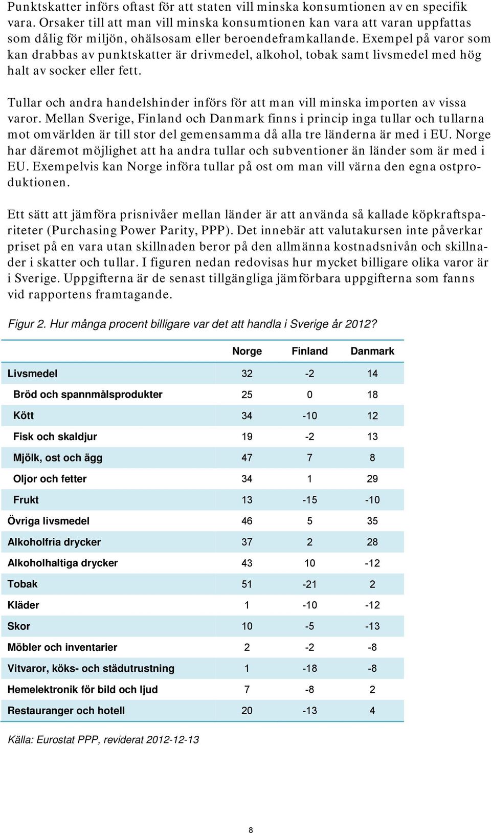 Exempel på varor som kan drabbas av punktskatter är drivmedel, alkohol, tobak samt livsmedel med hög halt av socker eller fett.