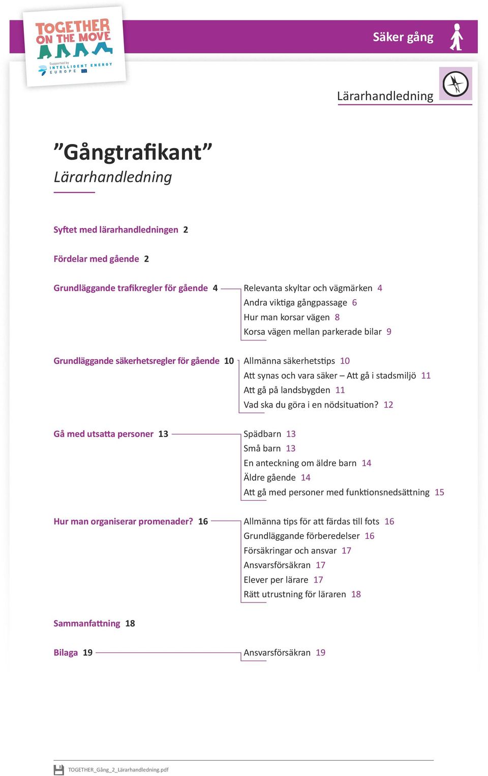 nödsituation? 12 Gå med utsatta personer 13 Spädbarn 13 Små barn 13 En anteckning om äldre barn 14 Äldre gående 14 Att gå med personer med funktionsnedsättning 15 Hur man organiserar promenader?