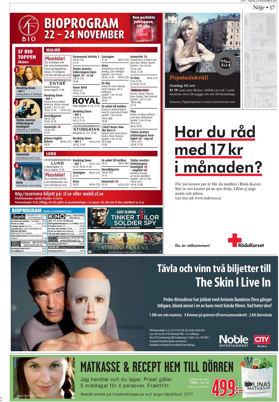 se BIOPROGRAM TISDAG 22 NOVEMBER 2011 En man som skriker + konstfilm...18.50 Vi har en påve... 18.30, 20.40 Franska nerver kort tid...21.00 CINEMATEKET: www.cinemateket.