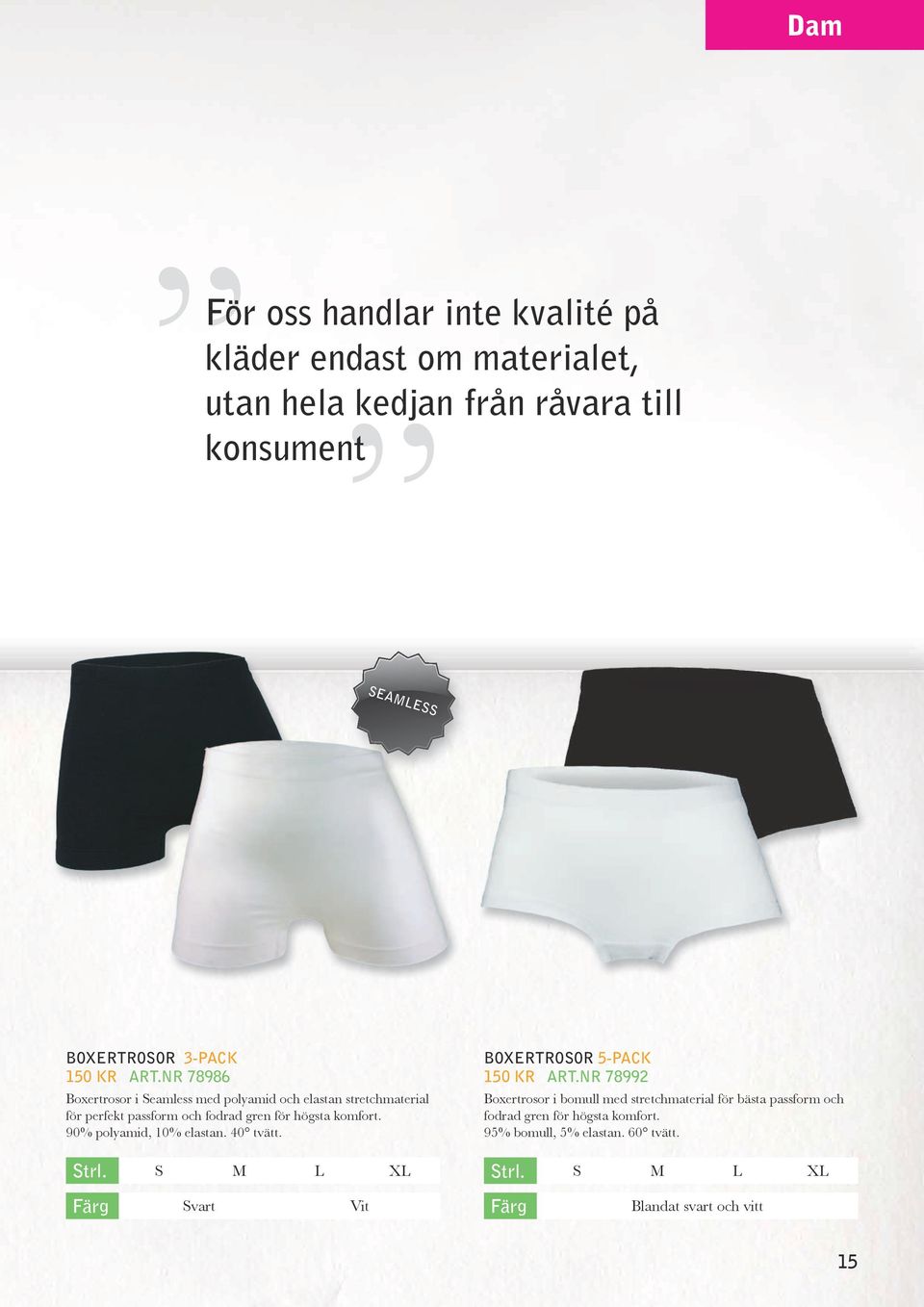 90% polyamid, 10% elastan. 40 tvätt. Strl. S M L XL BOXERtrosor 5-pack 150 kr Art.