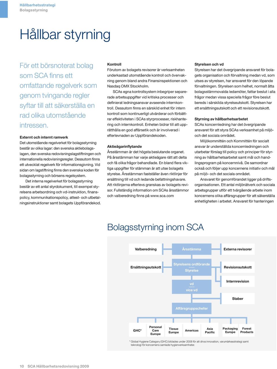 Externt och internt ramverk Det utomstående regelverket för bolagsstyrning består av olika lagar: den svenska aktiebolagslagen, den svenska redovisningslagstiftningen och internationella