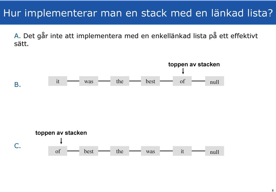 på ett effektivt sätt. toppen av stacken B.