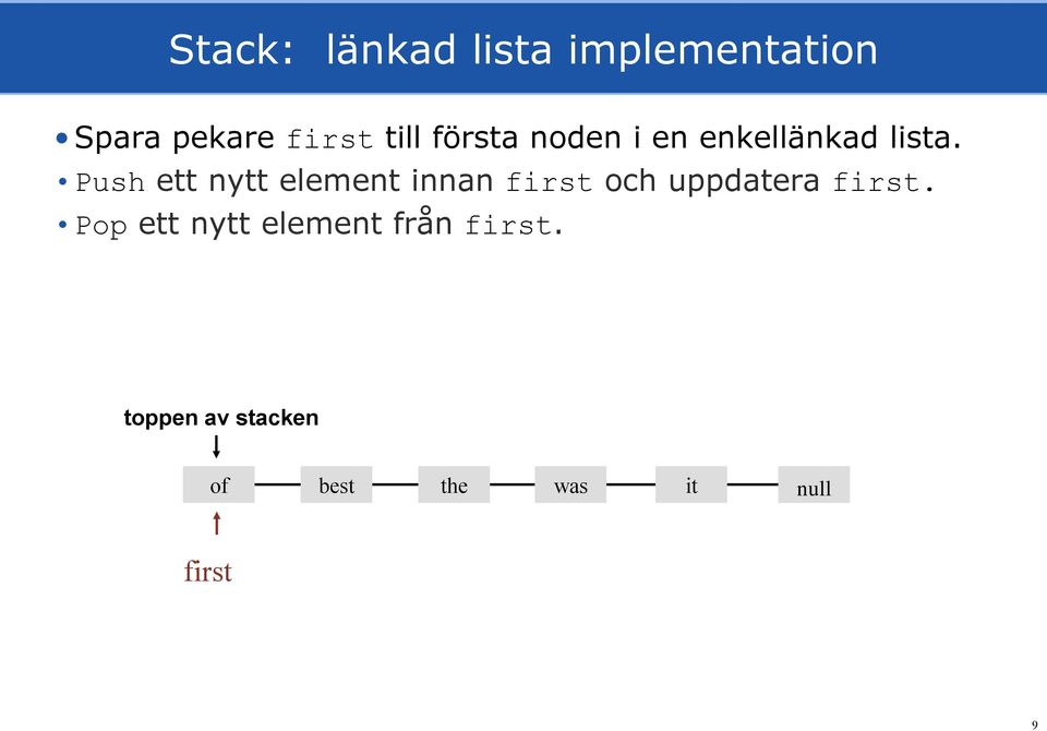 Push ett nytt element innan first och uppdatera first.