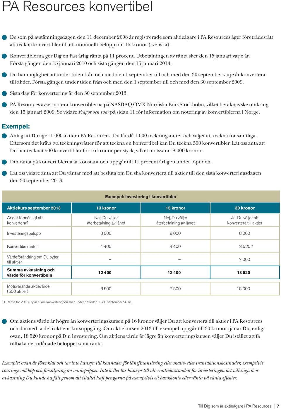 Du har möjlighet att under tiden från och med den 1 september till och med den 30 september varje år konvertera till aktier.