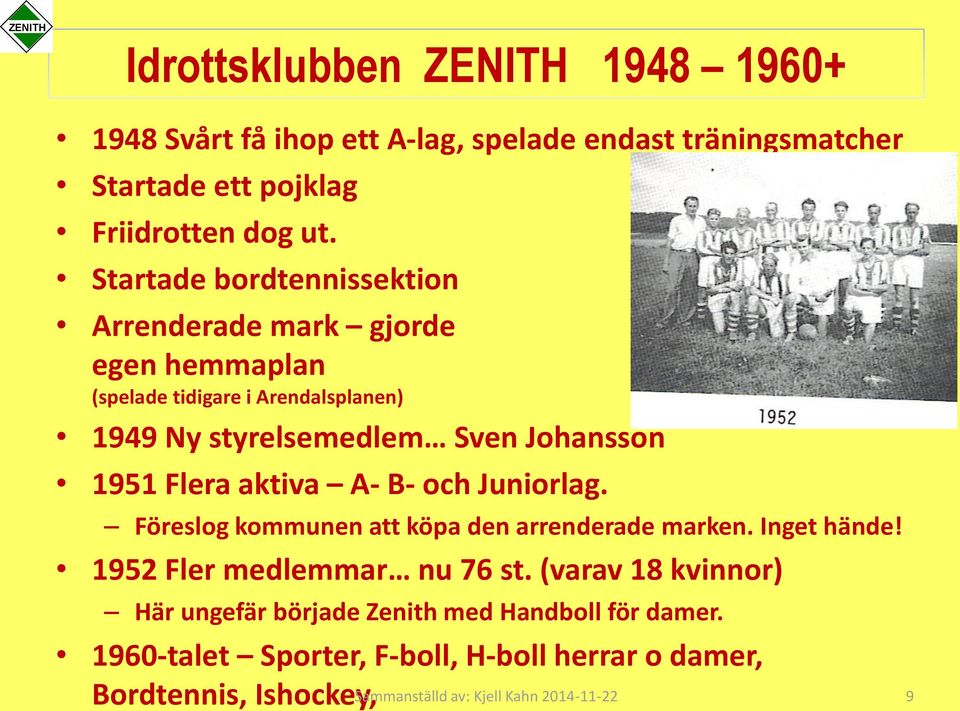 Johansson 1951 Flera aktiva A- B- och Juniorlag. Föreslog kommunen att köpa den arrenderade marken. Inget hände!