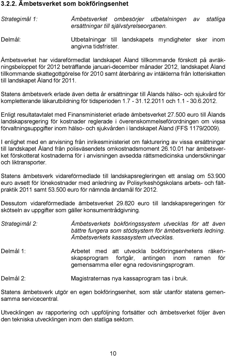 Ämbetsverket har vidareförmedlat landskapet Åland tillkommande förskott på avräkningsbeloppet för 2012 beträffande januari-december månader 2012, landskapet Åland tillkommande skattegottgörelse för
