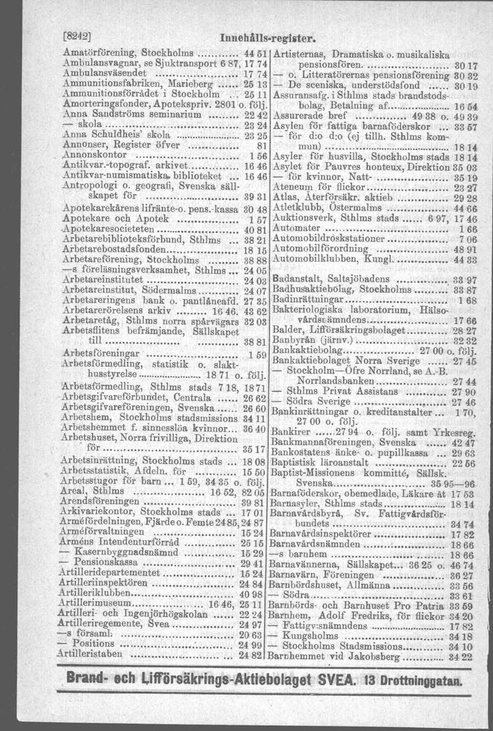 i Sthlms stads brandstods- Amorteringsfonder, Apotekspriv. 28010. följ. bolag, Betalning af 1654 Anna Sandströms seminarium.... 2.242 Assurerade bref 4938 o. 4939,.- skola ;.