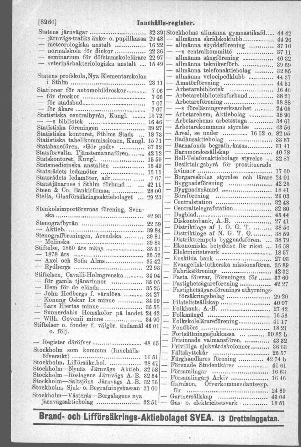 ... 1622 - allmänna skyddsförening 8710 - normalskola för flickor 2236 - -s centralkommitte 3711 - seminarium för döfstumskolelärare 2297 - allmänna Sångförening.