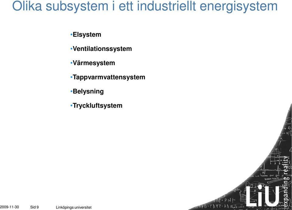 Värmesystem Tappvarmvattensystem Belysning