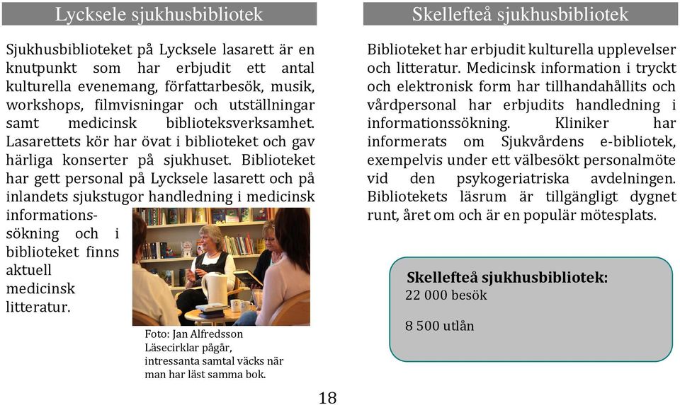 Biblioteket har gett personal på Lycksele lasarett och på inlandets sjukstugor handledning i medicinsk informationssökning och i biblioteket finns aktuell medicinsk litteratur.