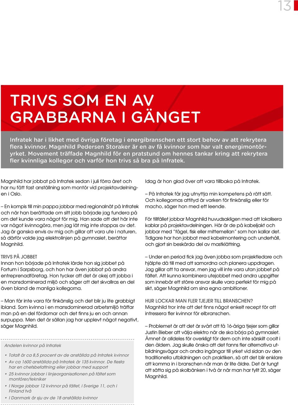 Movement träffade Magnhild för en pratstund om hennes tankar kring att rekrytera fler kvinnliga kollegor och varför hon trivs så bra på Infratek.