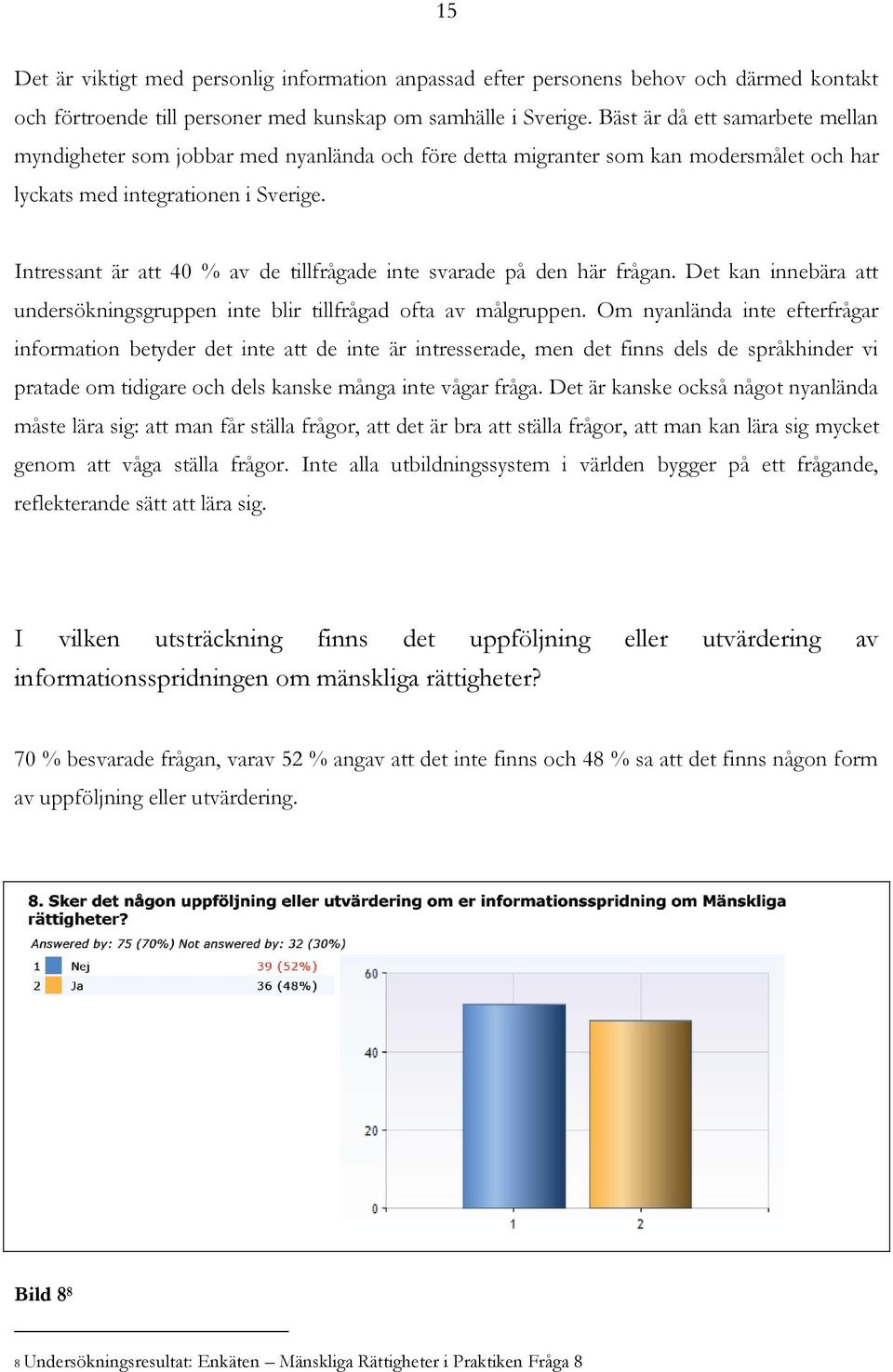 Intressant är att 40 % av de tillfrågade inte svarade på den här frågan. Det kan innebära att undersökningsgruppen inte blir tillfrågad ofta av målgruppen.