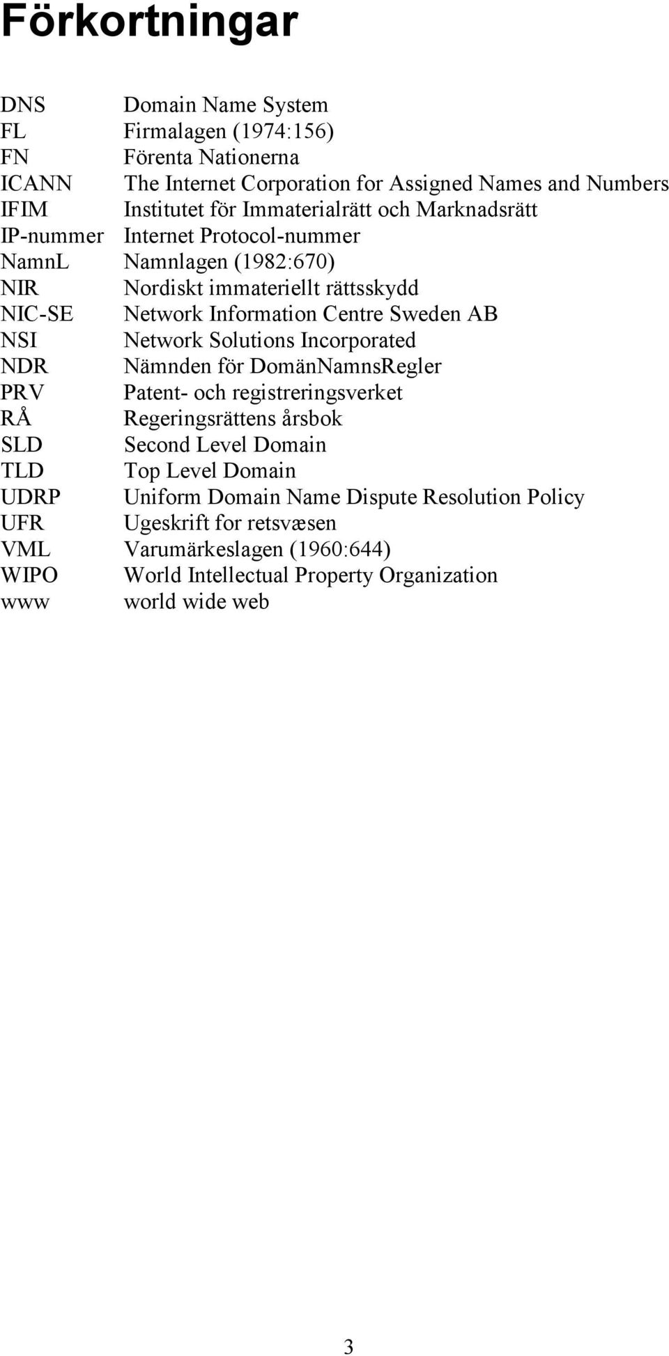 AB NSI Network Solutions Incorporated NDR Nämnden för DomänNamnsRegler PRV Patent- och registreringsverket RÅ Regeringsrättens årsbok SLD Second Level Domain TLD Top Level