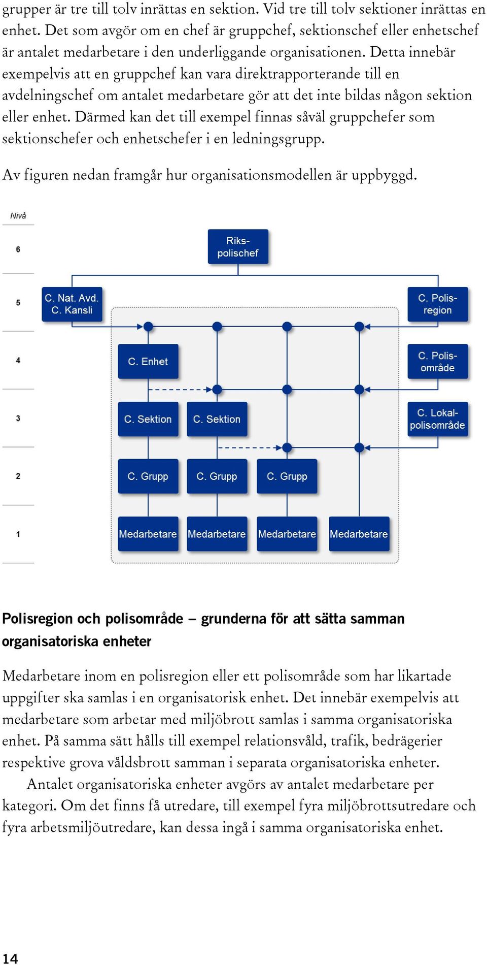 Detta innebär exempelvis att en gruppchef kan vara direktrapporterande till en avdelningschef om antalet medarbetare gör att det inte bildas någon sektion eller enhet.