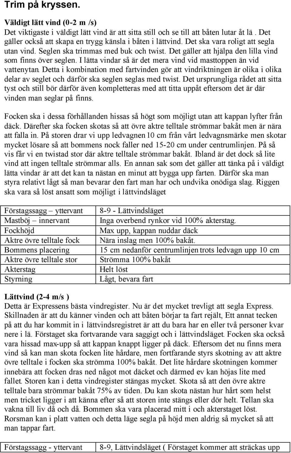 I lätta vindar så är det mera vind vid masttoppen än vid vattenytan. Detta i kombination med fartvinden gör att vindriktningen är olika i olika delar av seglet och därför ska seglen seglas med twist.