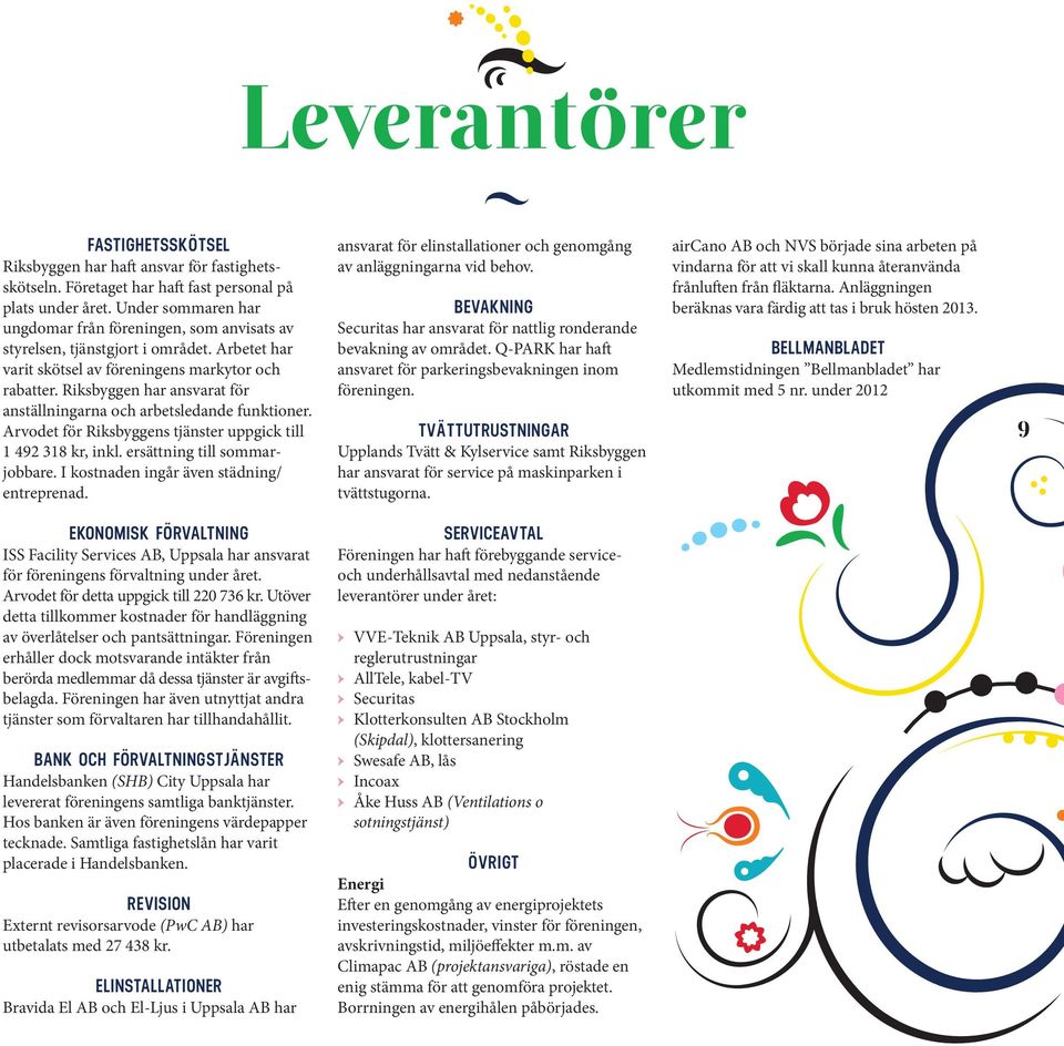 Riksbyggen har ansvarat för anställningarna och arbetsledande funktioner. Arvodet för Riksbyggens tjänster uppgick till 1 492 318 kr, inkl. ersättning till sommarjobbare.