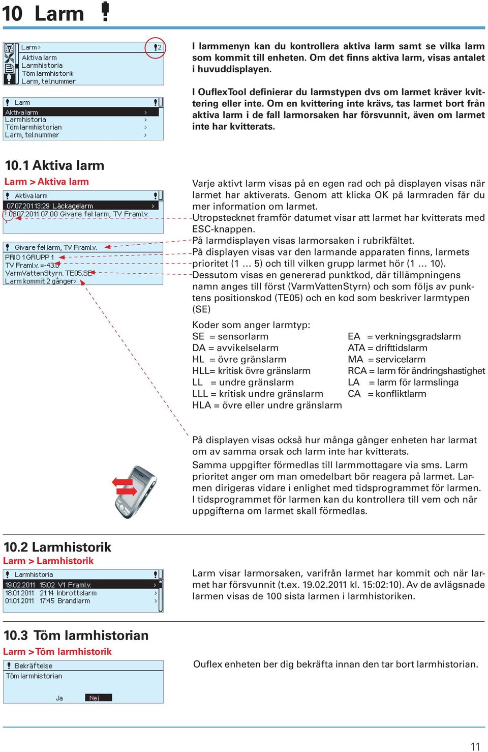 I OuflexTool definierar du larmstypen dvs om larmet kräver kvittering eller inte.