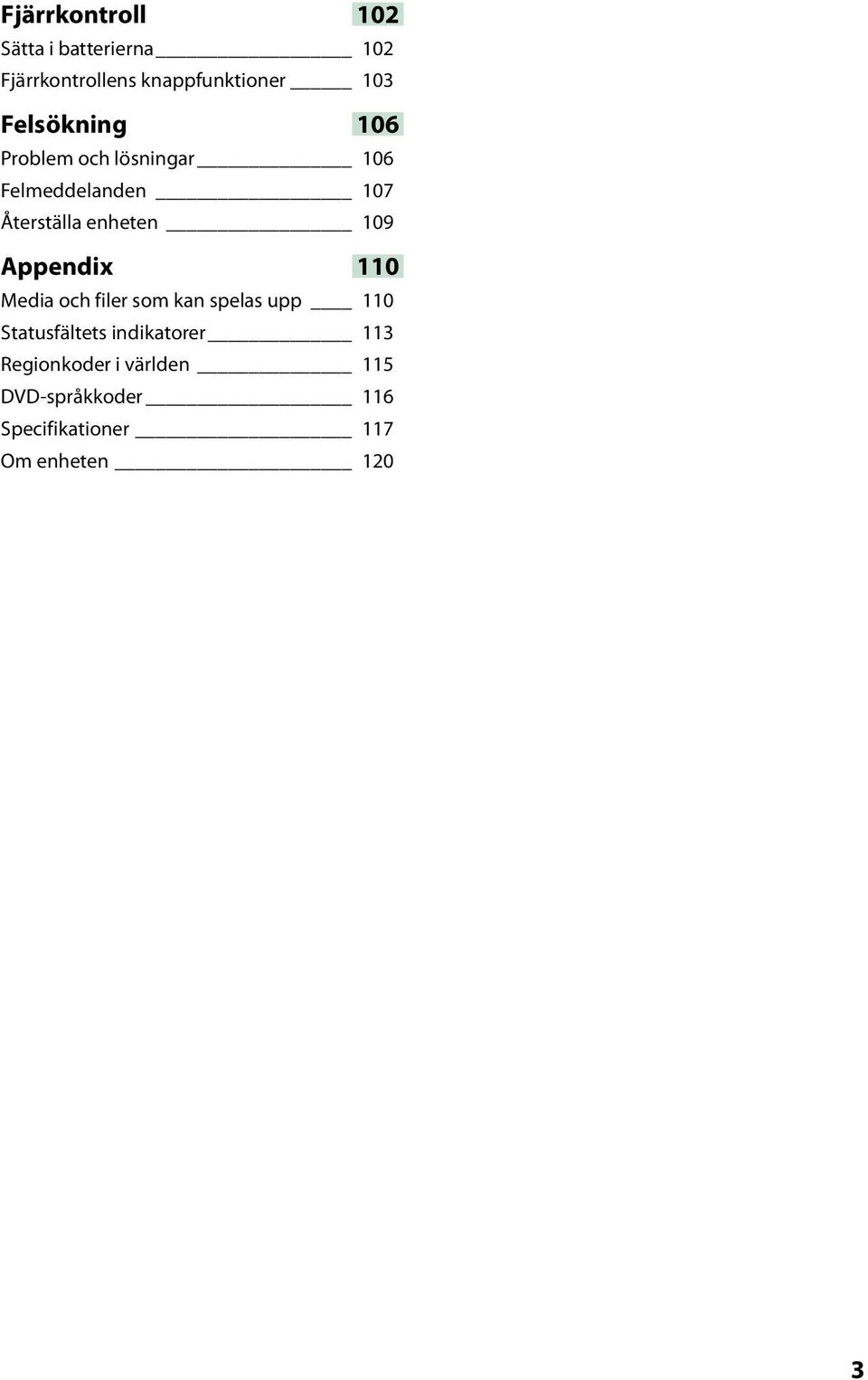 109 Appendix 110 Media och filer som kan spelas upp 110 Statusfältets indikatorer