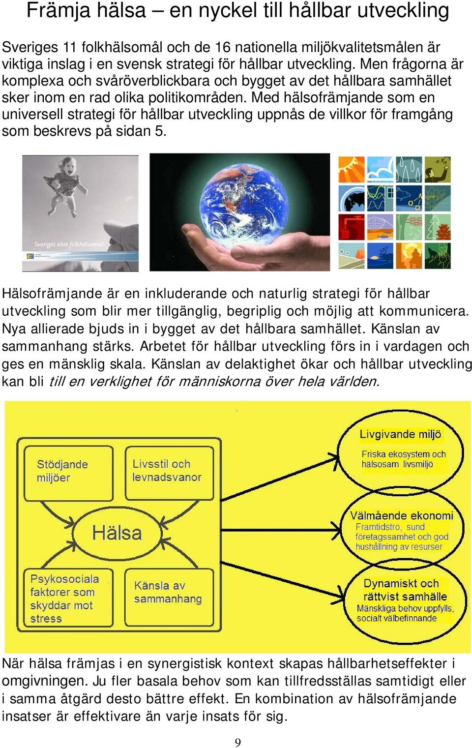 Med hälsofrämjande som en universell strategi för hållbar utveckling uppnås de villkor för framgång som beskrevs på sidan 5.