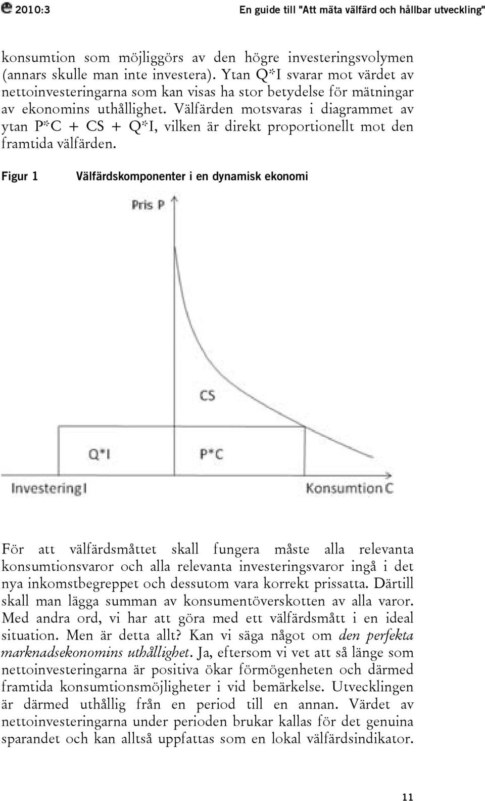 Välfärden motsvaras i diagrammet av ytan P*C + CS + Q*I, vilken är direkt proportionellt mot den framtida välfärden.