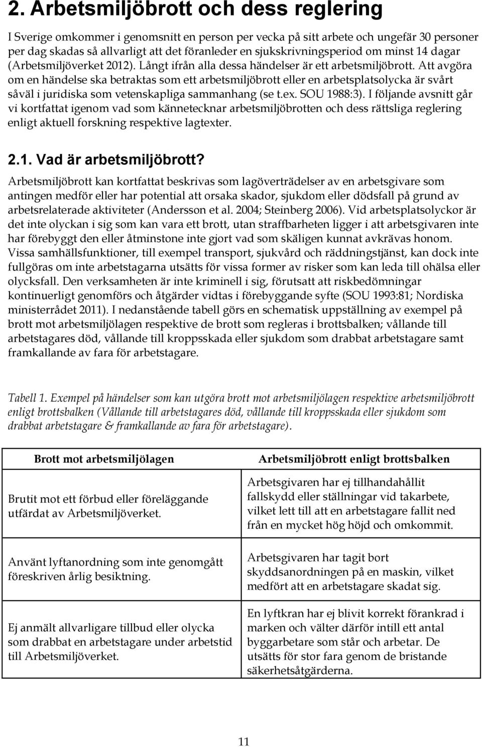 Att avgöra om en händelse ska betraktas som ett arbetsmiljöbrott eller en arbetsplatsolycka är svårt såväl i juridiska som vetenskapliga sammanhang (se t.ex. SOU 1988:3).