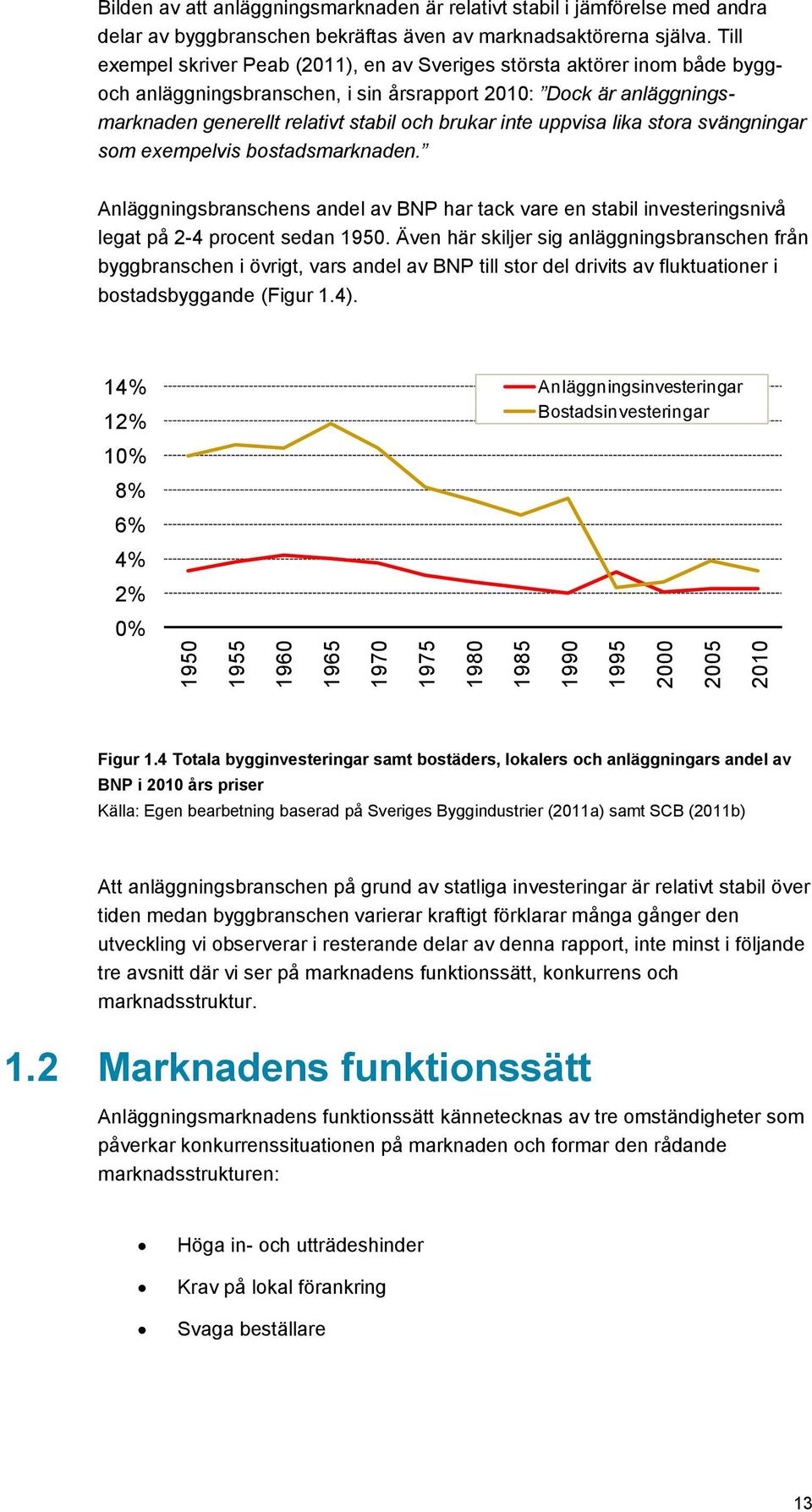 Till exempel skriver Peab (2011), en av Sveriges största aktörer inom både byggoch anläggningsbranschen, i sin årsrapport 2010: Dock är anläggningsmarknaden generellt relativt stabil och brukar inte