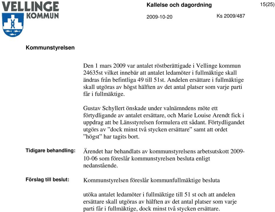 Gustav Schyllert önskade under valnämndens möte ett förtydligande av antalet ersättare, och Marie Louise Arendt fick i uppdrag att be Länsstyrelsen formulera ett sådant.