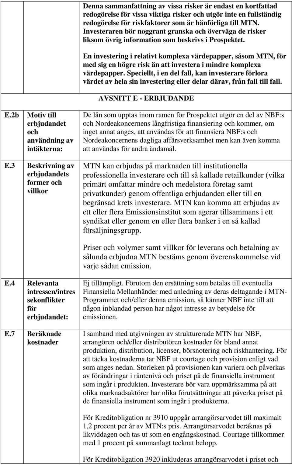 En investering i relativt komplexa värdepapper, såsom MTN, för med sig en högre risk än att investera i mindre komplexa värdepapper.