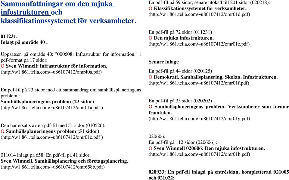 pdf) En pdf-fil på 23 sidor med ett sammandrag om samhällsplaneringens problem : Samhällsplaneringens problem (23 sidor) (http://w1.861.telia.com/~u86107412/omr01a.