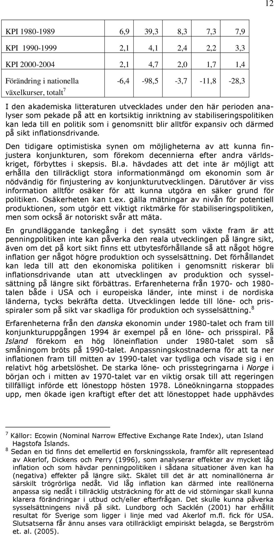 därmed på sikt inflationsdrivande. Den tidigare optimistiska synen om möjligheterna av att kunna finjustera konjunkturen, som förekom decennierna efter andra världskriget, förbyttes i skepsis. Bl.a. hävdades att det inte är möjligt att erhålla den tillräckligt stora informationmängd om ekonomin som är nödvändig för finjustering av konjunkturutvecklingen.