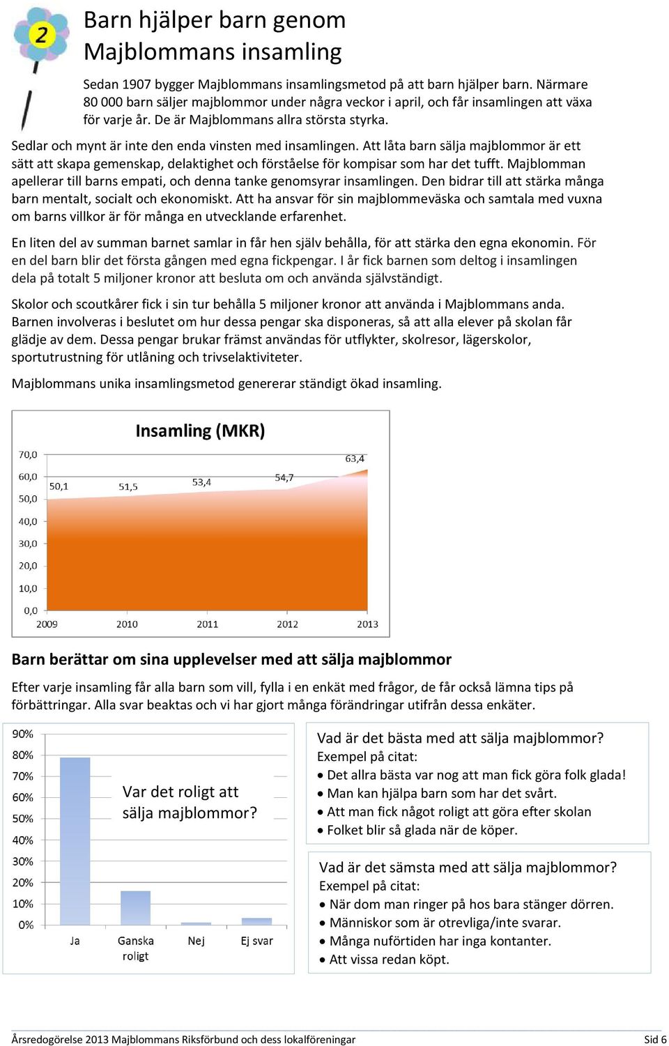 Sedlar och mynt är inte den enda vinsten med insamlingen. Att låta barn sälja majblommor är ett sätt att skapa gemenskap, delaktighet och förståelse för kompisar som har det tufft.