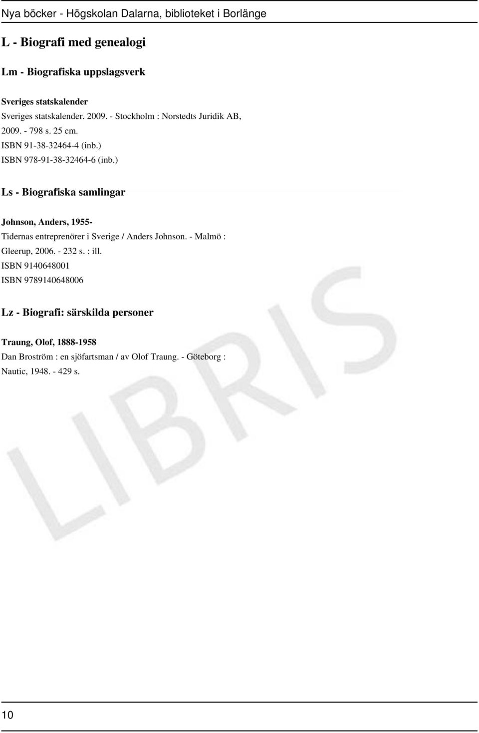 ) Ls - Biografiska samlingar Johnson, Anders, 1955- Tidernas entreprenörer i Sverige / Anders Johnson. - Malmö : Gleerup, 2006. - 232 s.