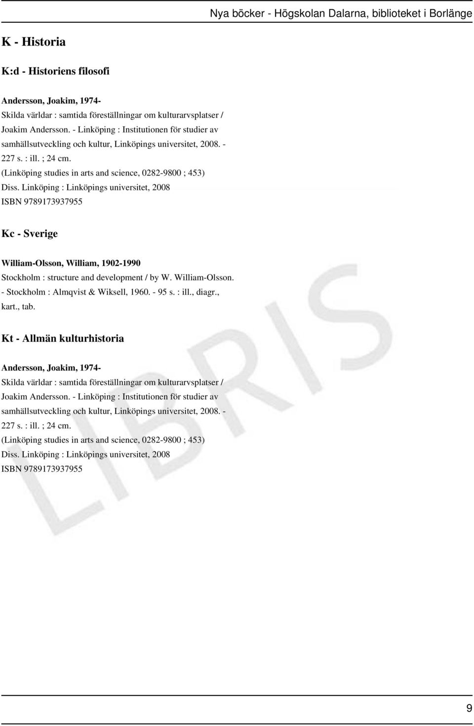 Linköping : Linköpings universitet, 2008 ISBN 9789173937955 Kc - Sverige William-Olsson, William, 1902-1990 Stockholm : structure and development / by W. William-Olsson. - Stockholm : Almqvist & Wiksell, 1960.